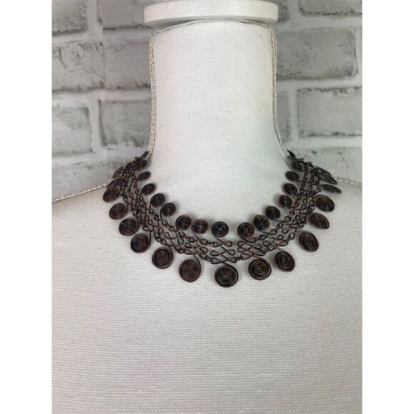 Vintage Copper Coiled Spiral Chain Link Necklace 16" Handmade Egyptian Style - Picture 1 of 7